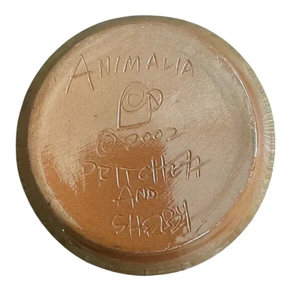 Hand-Painted Ceramic Bowl By Pritchett & Shelby Animalia 2002 Sun & Face Signed - Picture 4 of 6